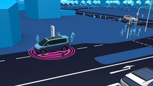 3D-Animation Sensortechnik Smart-City - Kommunikation mit einer Bushaltestelle