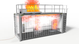 Visualisierung 3D Animation Feuer und Rauch - Container mit mehreren Feuerbränden