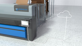 Visualisierung 3D Animation Verpackungsmaschine - Kartonschneidemaschine - Daten können auch aus Cloud bezogen werden