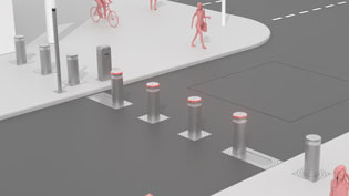 3D-Animationsvideo Pollersteuerung - Poller versperren den Zugang in der Innenstadt