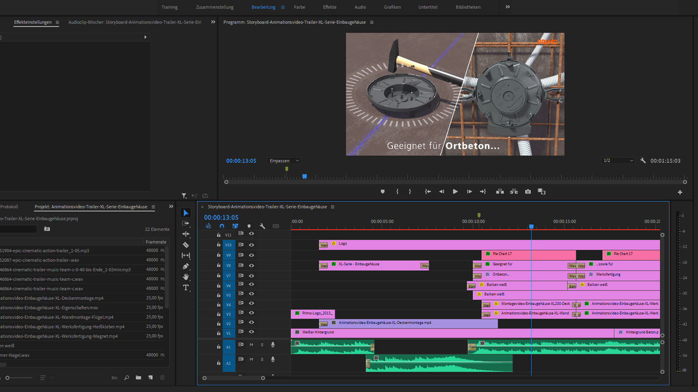 Musikabstimmung bei einer Produktanimation