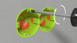 3D Animation Elektroinstallation - Hohlwanddose wird festgeschraubt