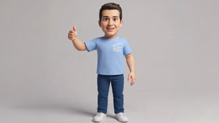 Visualisierung 3D Erklärvideo mit KI generierter Comic-Figur - Daumen hoch
