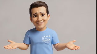 Visualisierung 3D Erklärvideo mit KI generierter Comic-Figur - Fragende Gestik