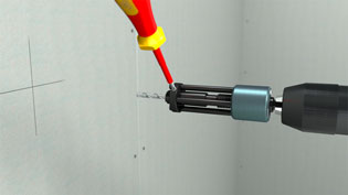 Bebilderte Betriebsanleitung mit 3D Visualisierungen von Werkzeug - Sicherungsschraube mit Schraubendreher lösen