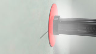 Bebilderte Betriebsanleitung mit 3D Visualisierungen von Werkzeug - Bohrkrone mit Senker bündig in Gibskartonplatte einführen