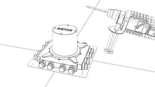 Technische 3D Grafik aus Strichlinien - Bohrmaschine bohrt Löscher