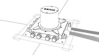 Technische 3D Grafik aus Strichlinien - Installationsrohre werden angeschlossen