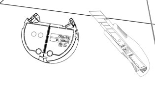 Technische 3D Grafik aus Strichlinien - Gehäuse mit Cuttermesser öffnen