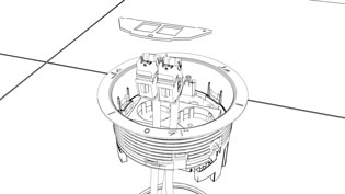 Technische 3D Grafik aus Strichlinien - Installation Netzwerk