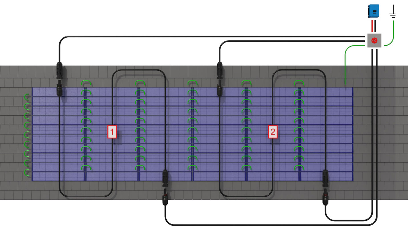3D-visualisierter Verdrahtungsplan einer Solaranlage
