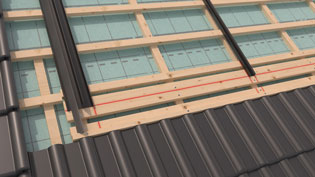 3D Montagebild Indach Solaranlage - Alu-Rahmenteile werden positioniert