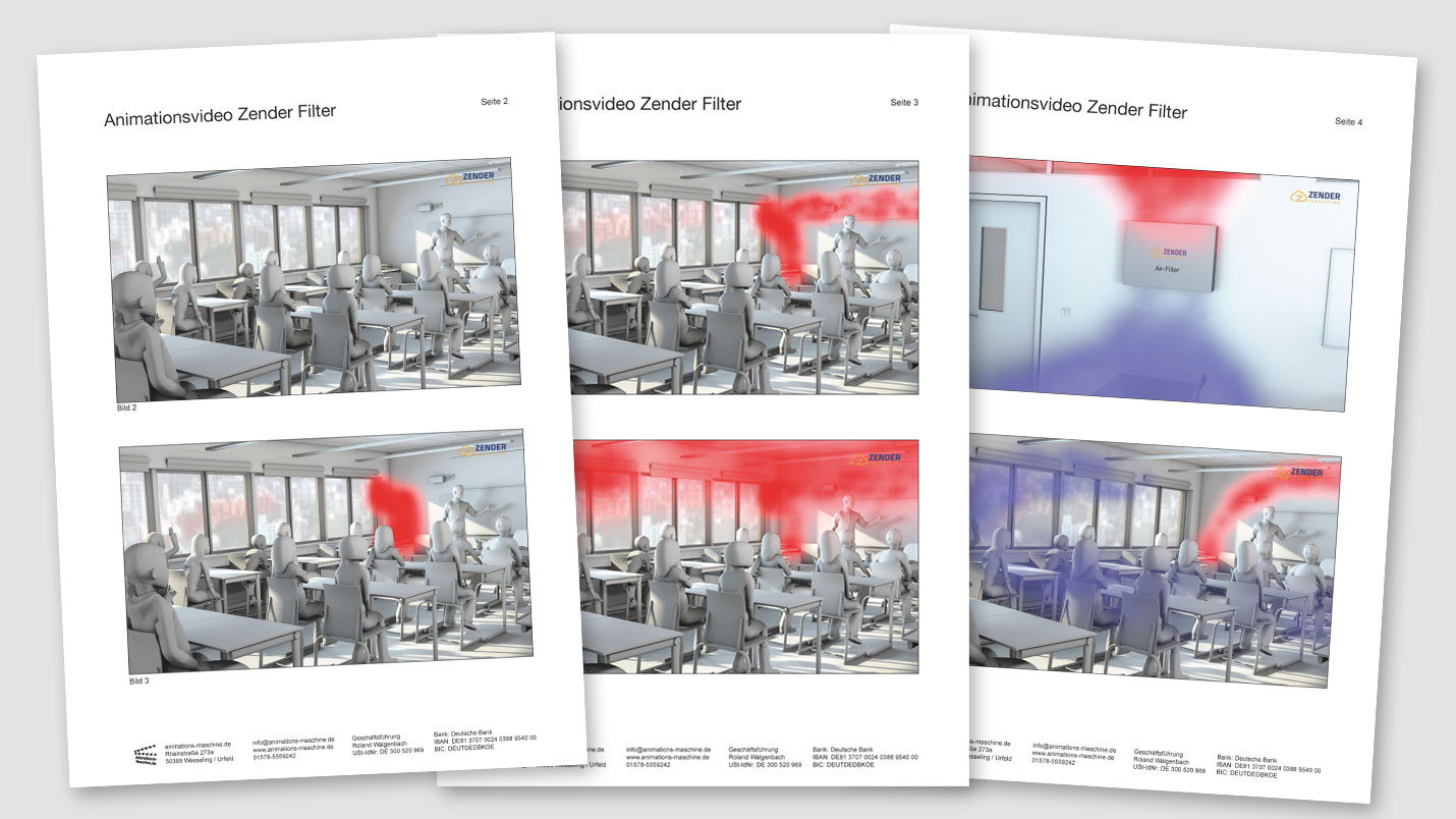 Beispiel Storyboard für ein 3D Animationsvideo Simulation Aerosole