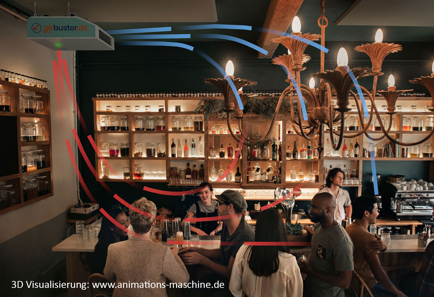 Visualisierung Simulation von Aerosole im Restaurant