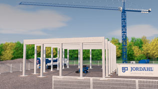 Visualisierung 3D Animation Verbindungstechnik Fertigteile - Betonfertigteilhalle wird gebaut