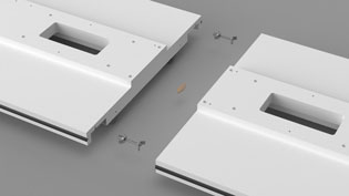 Visualisierung 3D Animation Aufbauanleitung Medienmöbel - Rollfuß wird zusammengeschraubt