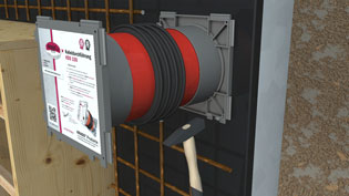 Visualisierung 3D Animation Betonbau - Kabeldurchführung durch Wand