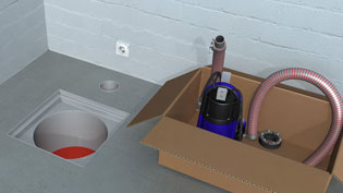 Visualisierung 3D Animation Betonbau - Wasserpumpe einsetzen