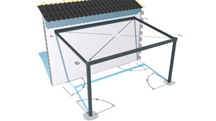 Visualisierung 3D Animation eines Carports Überdachungssystems - Rechtwinkeligkeit der Terrassenüberdachung