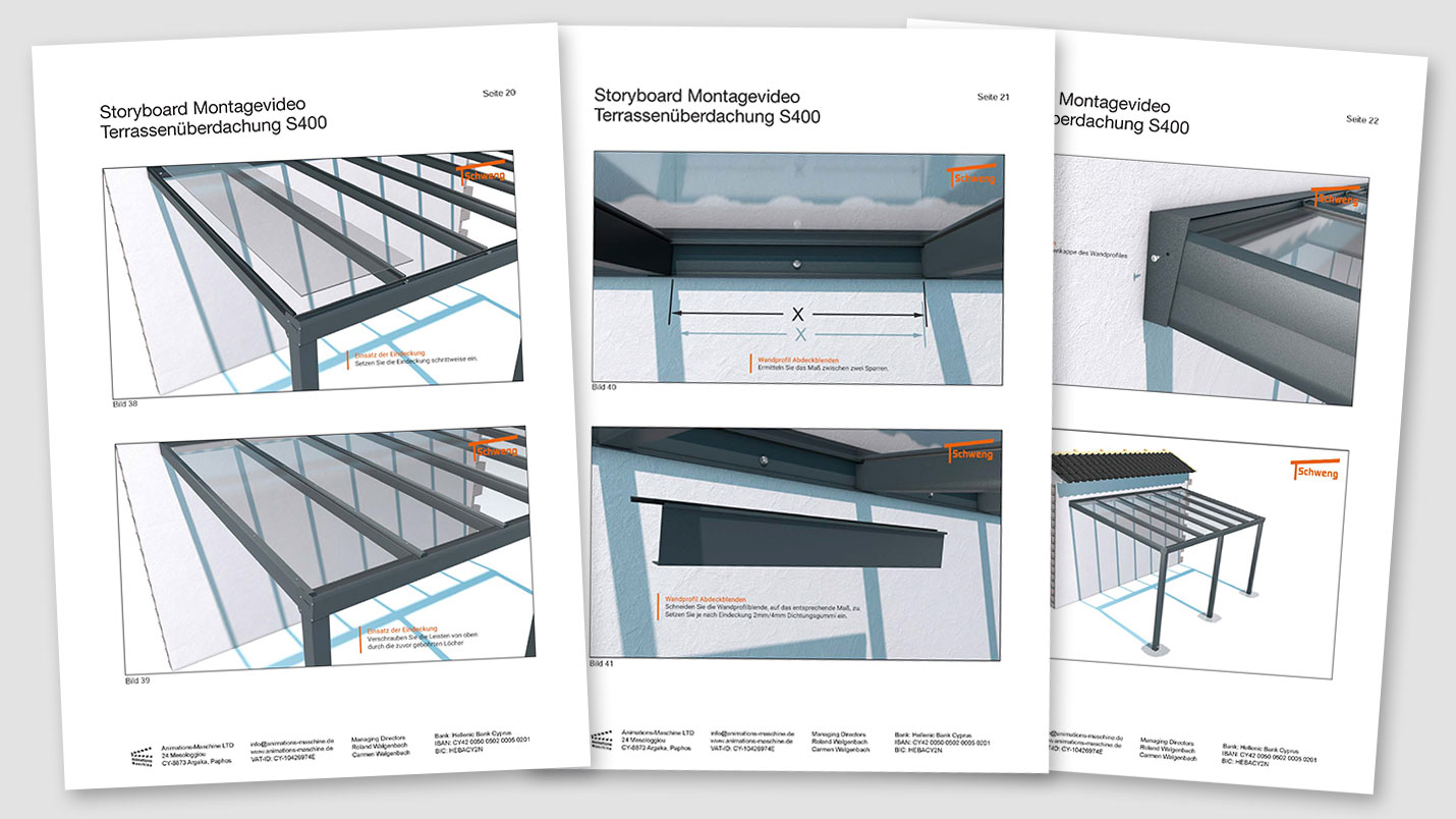 Beispiel Storyboard eines Aluminium-Überdachungssystems