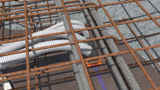 Visualisierung 3D Animation Elektroinstallation - Betondecke mit verstärkter Bewehrung