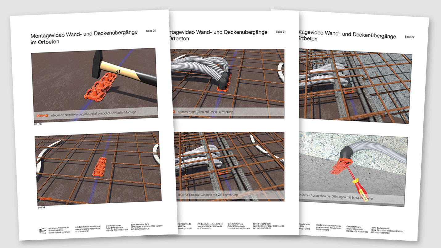 Beispiel Storyboard für ein 3D Montagevideo von Wand-und Deckenübergänge