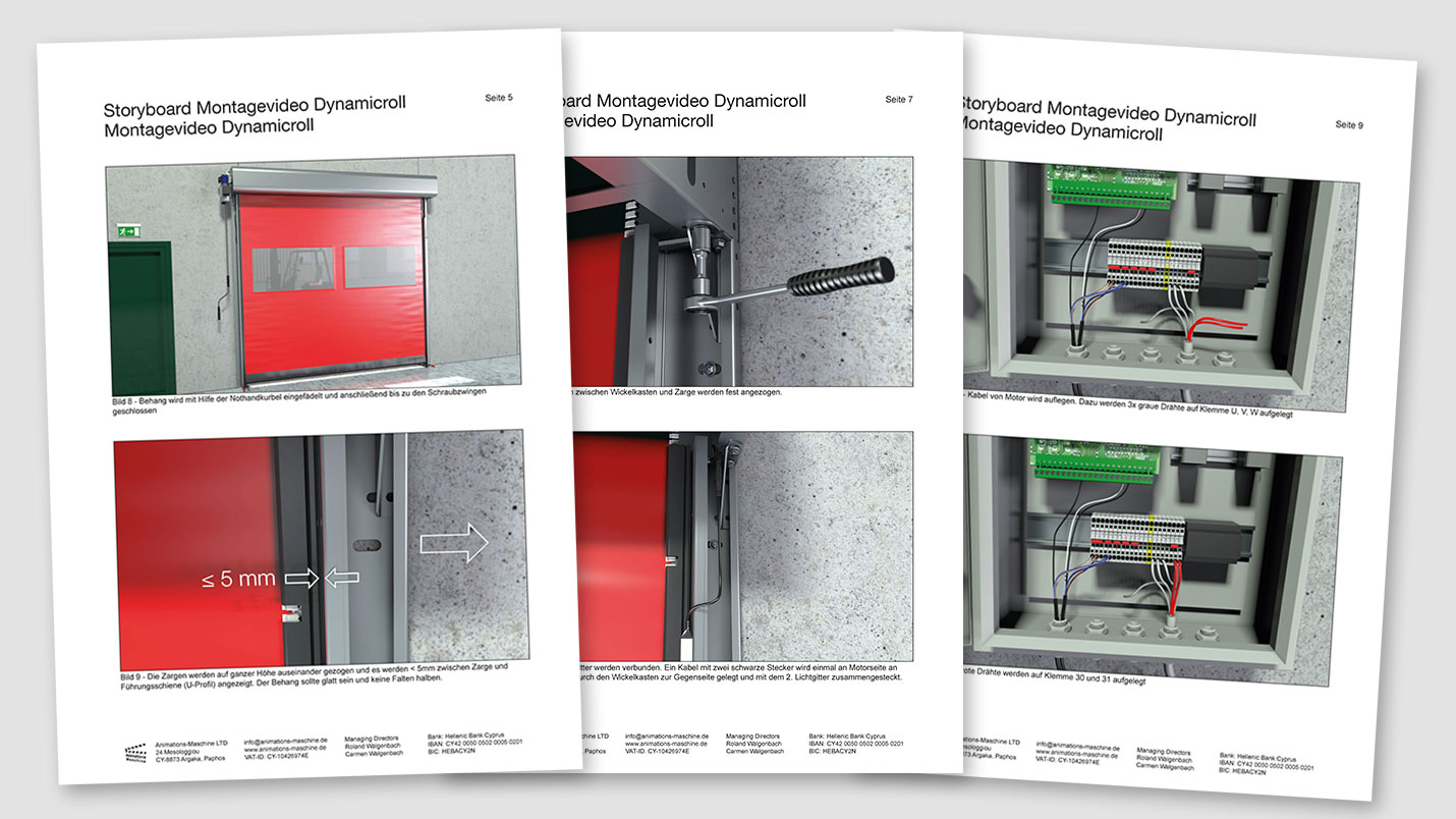 Beispiel Storyboard für ein 3D Montagevideo eines Schnelllauftores Beispiel Storyboard für ein 3D Montagevideo eines Schnelllauftores