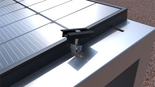 3D Montagebild Photovoltaik - Solarplattenhalterung wird eingeklickt