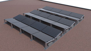 3D Montagebild Photovoltaik - Mehrere Reihen installierter Solarmodule