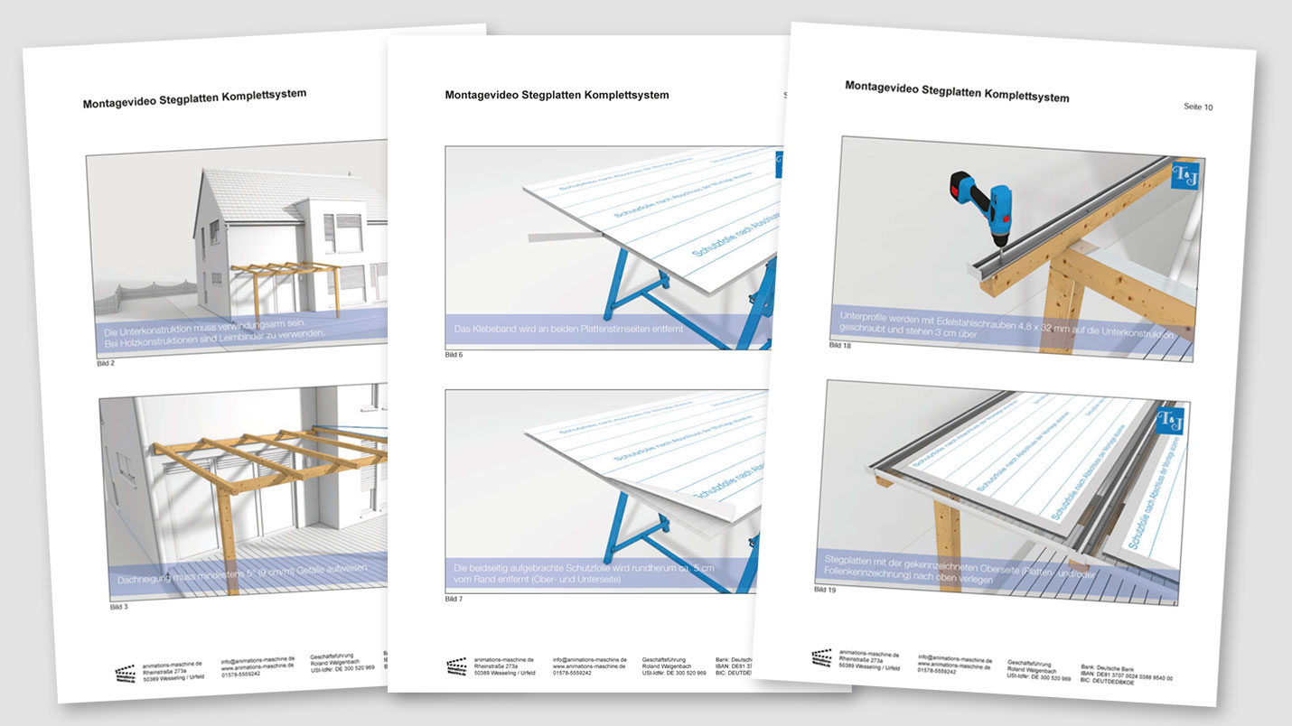 Beispiel Storyboard für ein 3D Montagevideo von Stegplatten