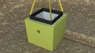 Visualisierung 3D Animation Pumpensumpf - Pumpensumpf wird mit Kran in Grube gesetzt