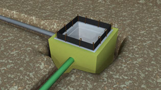 Visualisierung 3D Animation Pumpensumpf - Rohre werden an Pumpensumpf angeschlossen