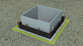 Visualisierung 3D Animation Pumpensumpf - Dämmschalung wird eingesteckt