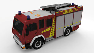 Visualisierung 3D Animation Teleskopauszug - Teleskopschienen eingebaut in Feuerwehrauto