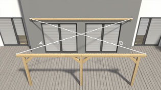 Visualisierung 3D Animation einer Terrassenüberdachung aus Holz - Ausrichtung der Abstände
