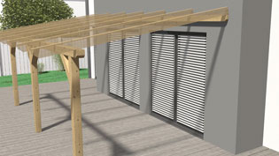 Visualisierung 3D Animation einer Terrassenüberdachung aus Holz - Dachneigung muss beachtet werden