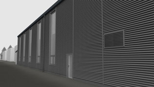3D Visualisierung Betriebsstätte - Halle mit Aluminiumfassade