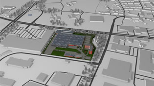 3D Visualisierung Firmengebäude - Luftbildaufnahme