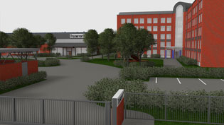 3D Visualisierung Firmengebäude - Eingangstor