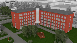 3D Visualisierung Firmengebäude - Verwaltungsgebäude aus Backstein