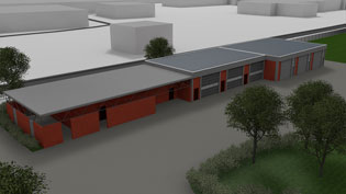 3D Visualisierung Firmengebäude - Werkstätte und Fahrradunterstand